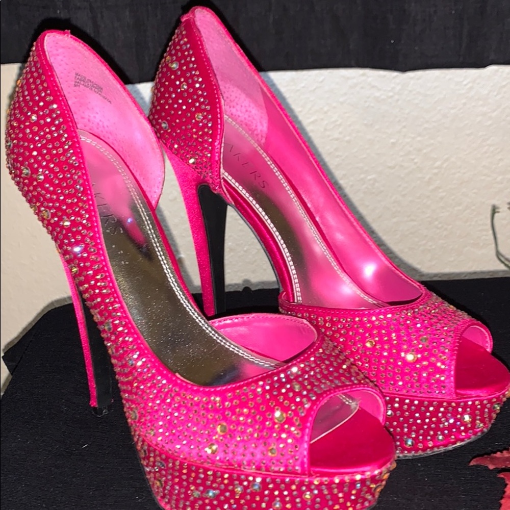 Bakers Sparkly Pink Peep-Toe Heel, Size 9
